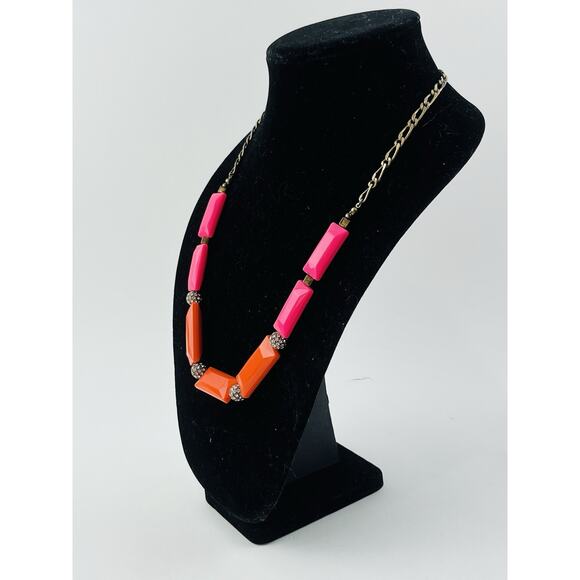 J. Crew Pink Orange Pave Crystal Bead Necklace Balls Gemoetric Elongated Y2k 80s - Picture 11 of 15
